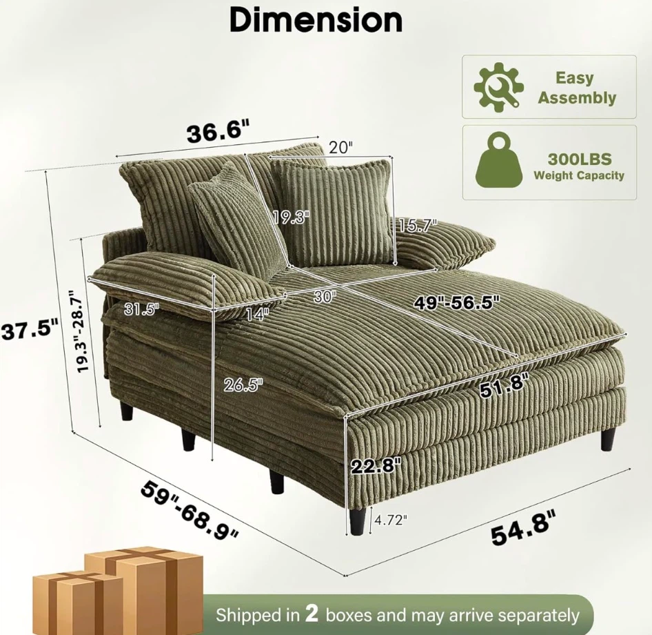 Olive Green Corduroy Sectional Sofa with Pillows
