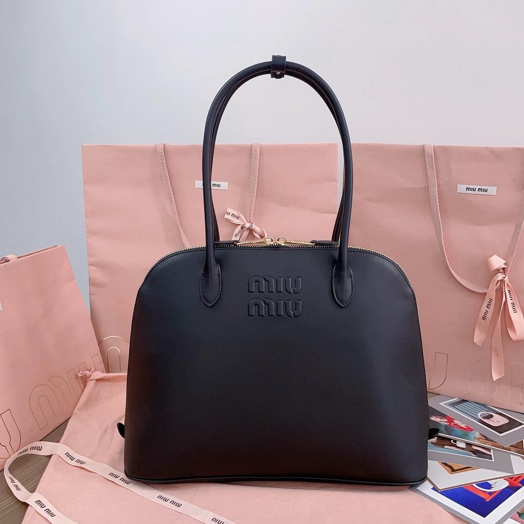 MlU black Leather Satchel Handbag