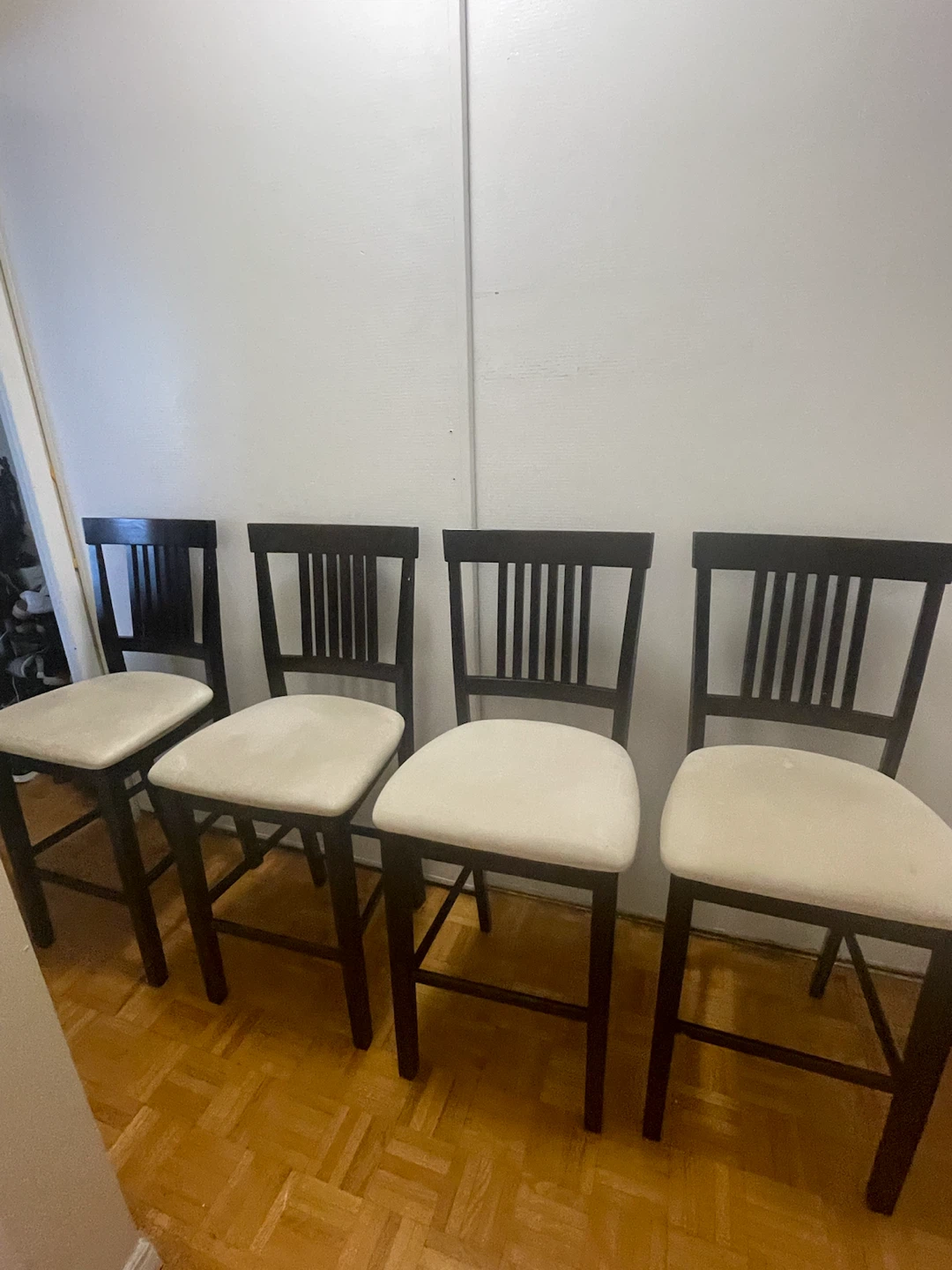 Set of 4 Dark Wood Bar Stools with Cream Upholstery - photo 3