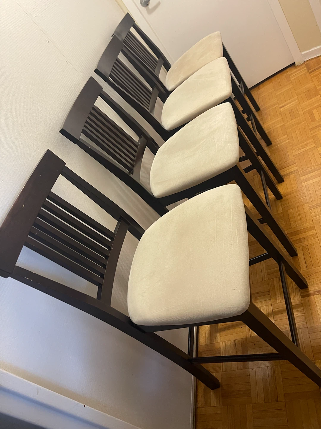 Set of 4 Dark Wood Bar Stools with Cream Upholstery - photo 4