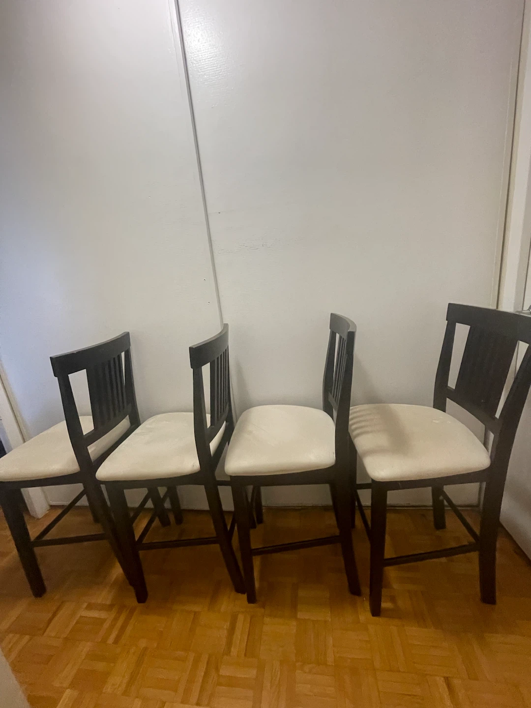 Set of 4 Dark Wood Bar Stools with Cream Upholstery - photo 5