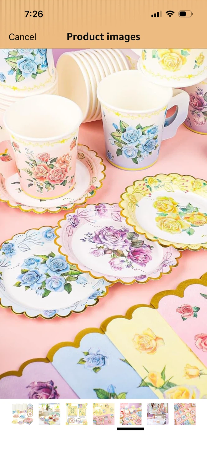 New - Purple Floral Party Plates and Cups Set 80 Pcs