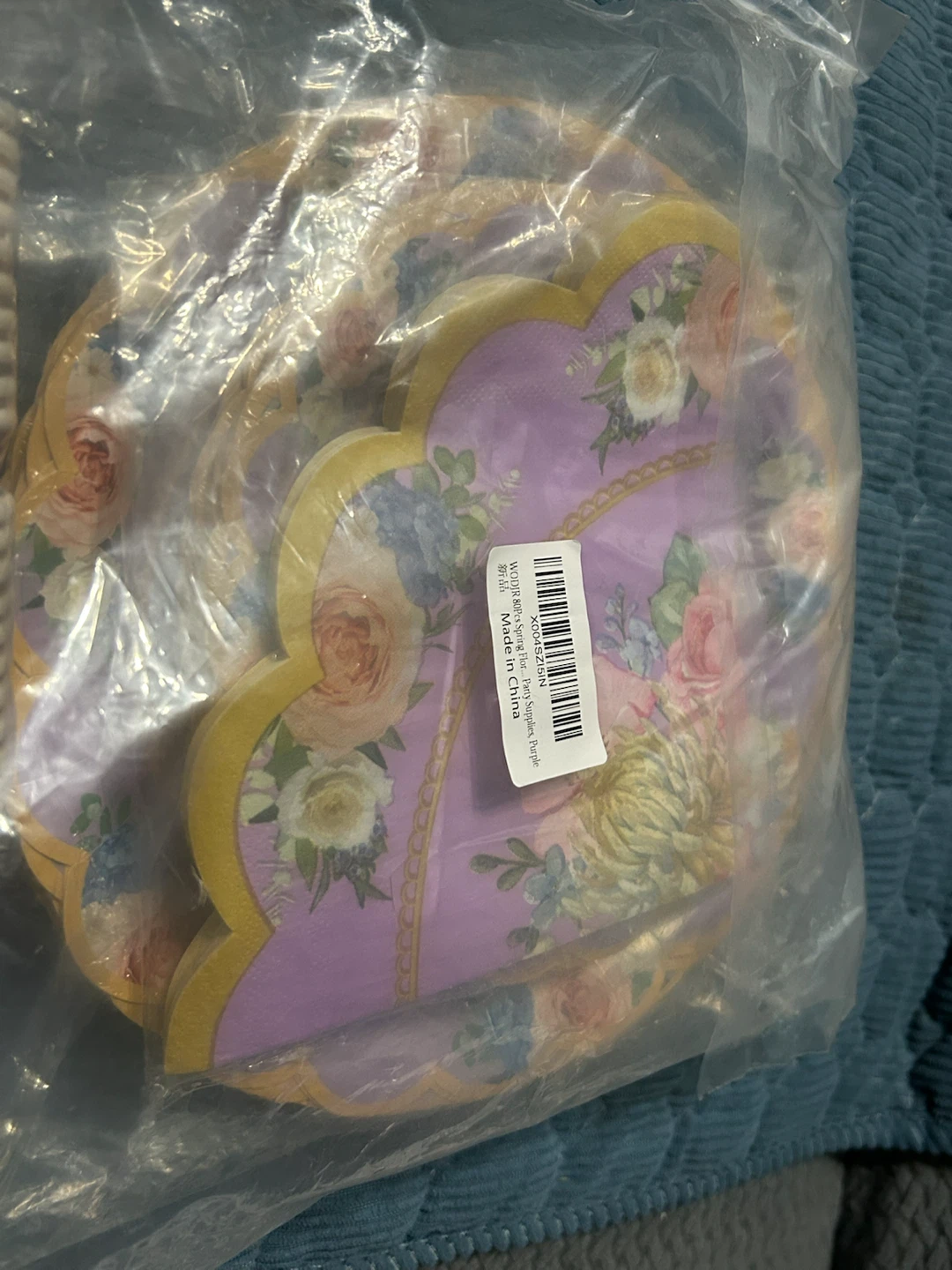 New - Purple Floral Party Plates and Cups Set 80 Pcs - photo 2