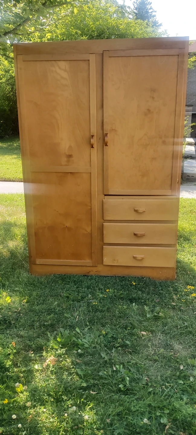 Vintage Wood Wardrobe with Drawers