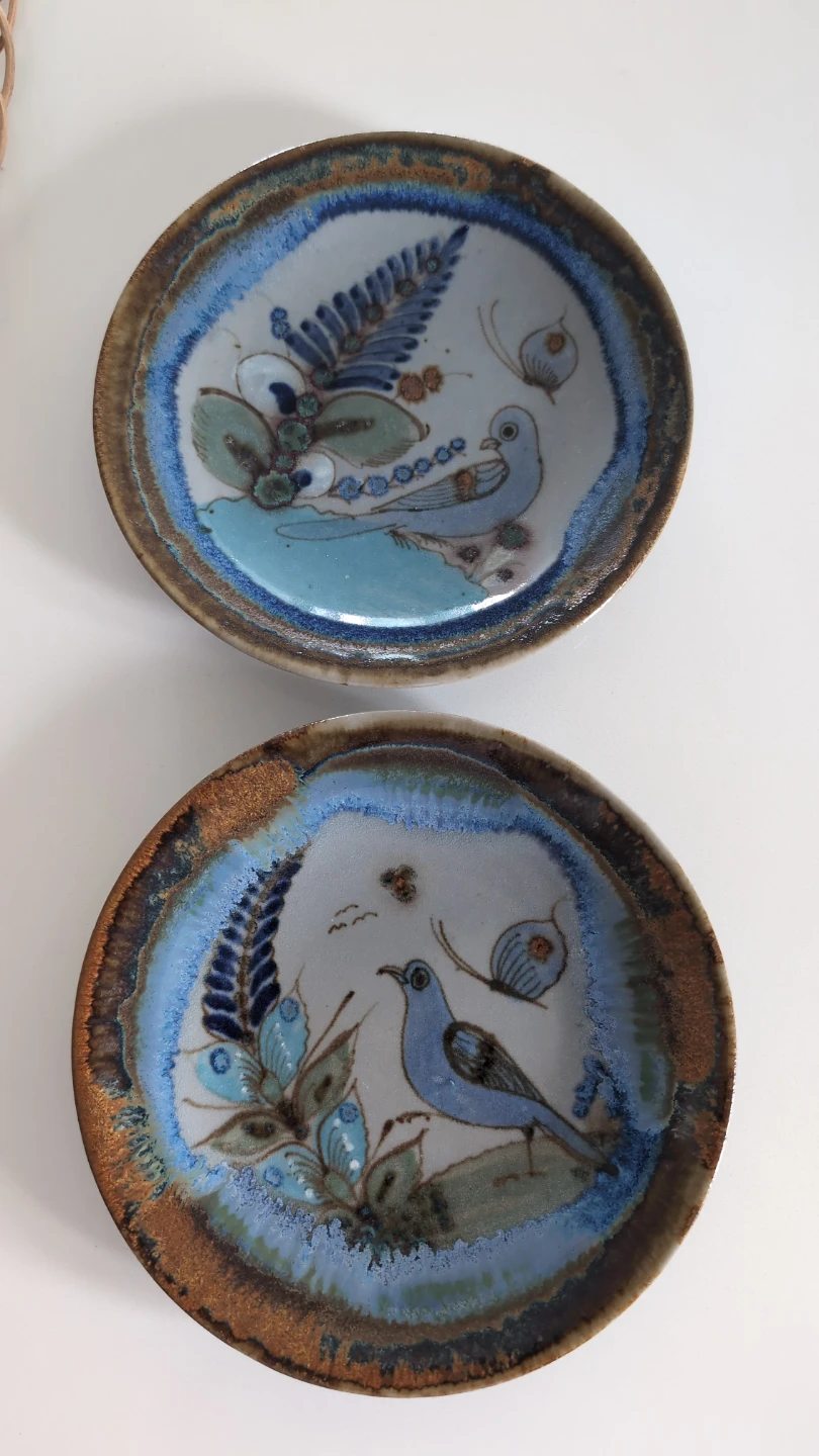 Vintage Hand Painted Mexican Pottery Plates signed by artist