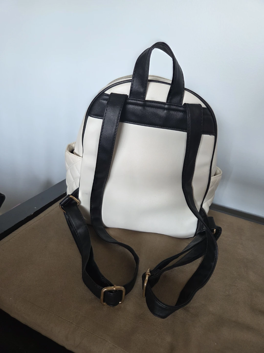 White Quilted Mini Backpack with Gold Studs - photo 2