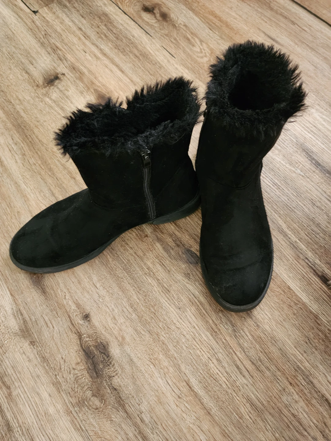 Black Faux Suede Boots with Fur Trim - photo 2