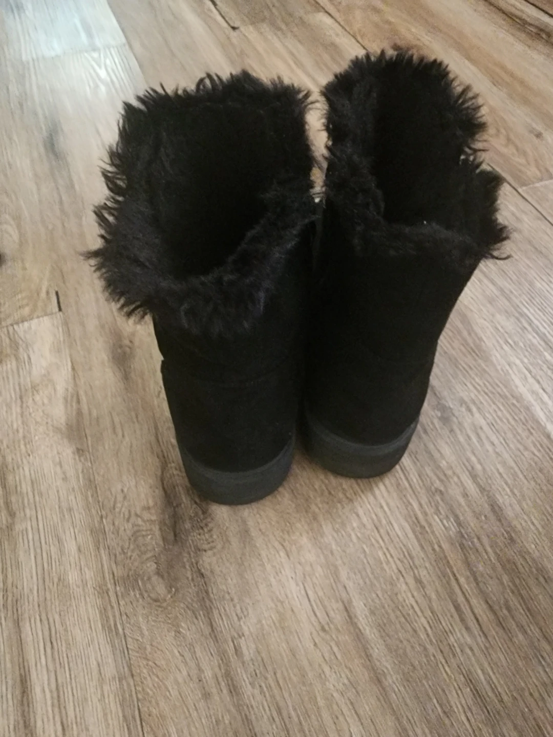 Black Faux Suede Boots with Fur Trim - photo 4