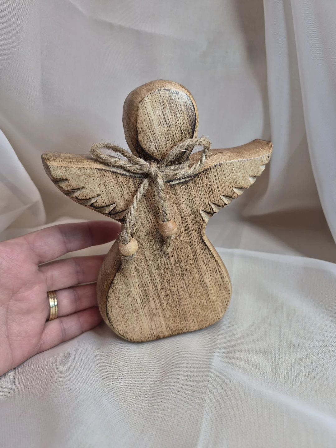 Beautiful 6 1/2" Hand-Carved  Solid Wooden Angel Decor - photo 3