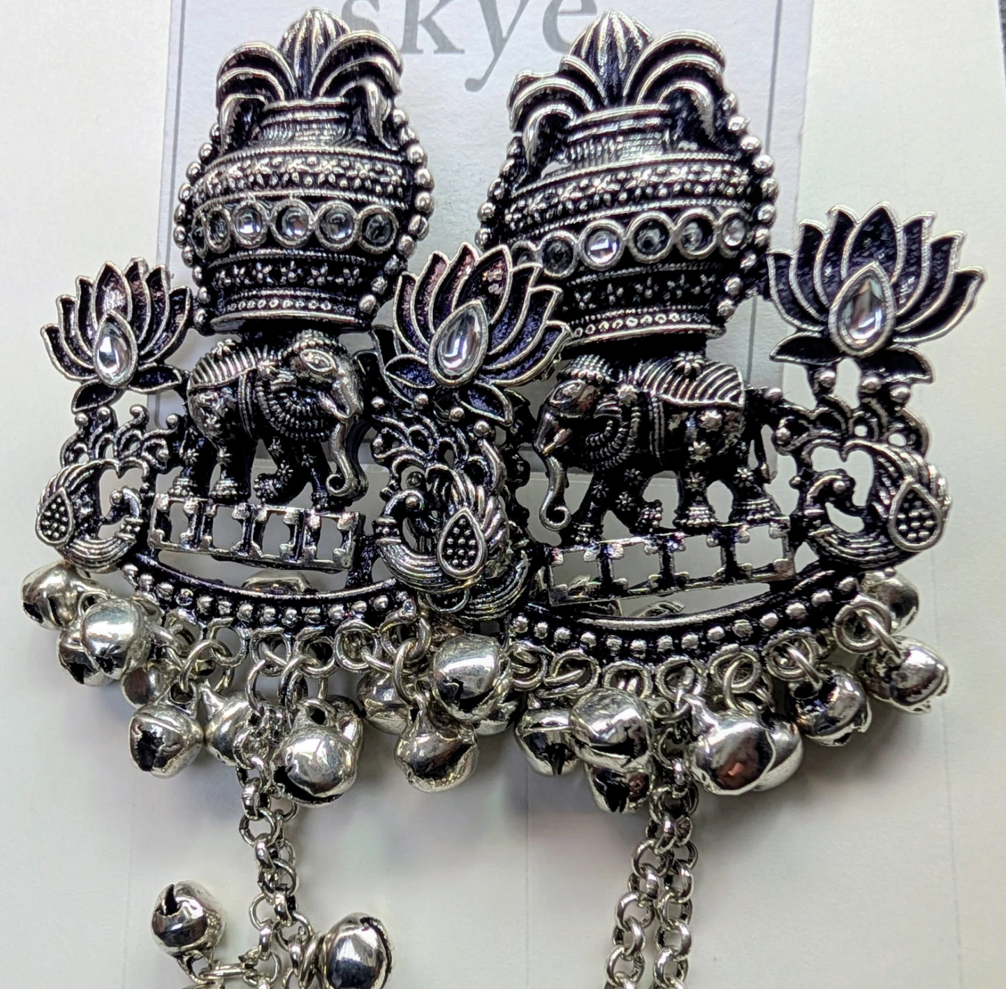 Indian Elephant Dangle Kashmiri Earrings with Bells - photo 2