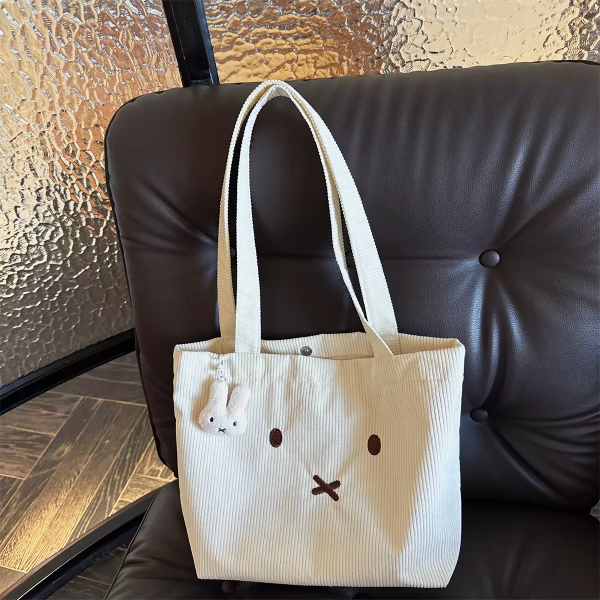 New Cream Corduroy Miffy Tote Bag with Charm keychain - photo 2