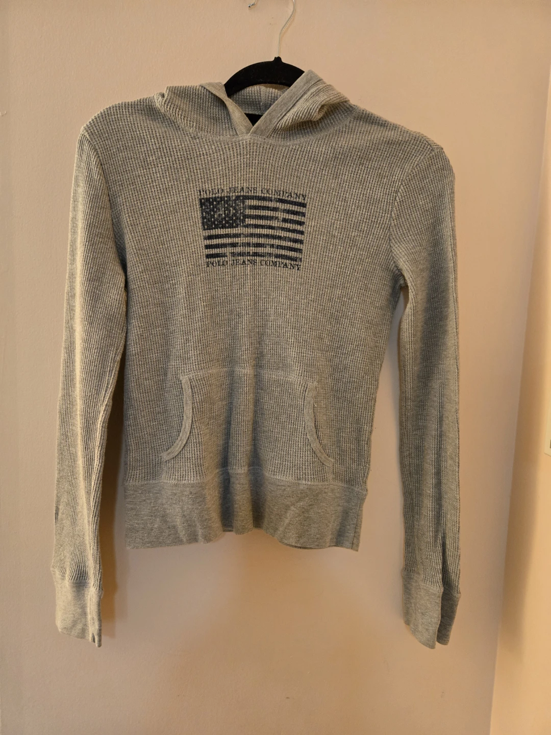 Polo Jeans Company Grey Waffle Knit Flag Hoodie