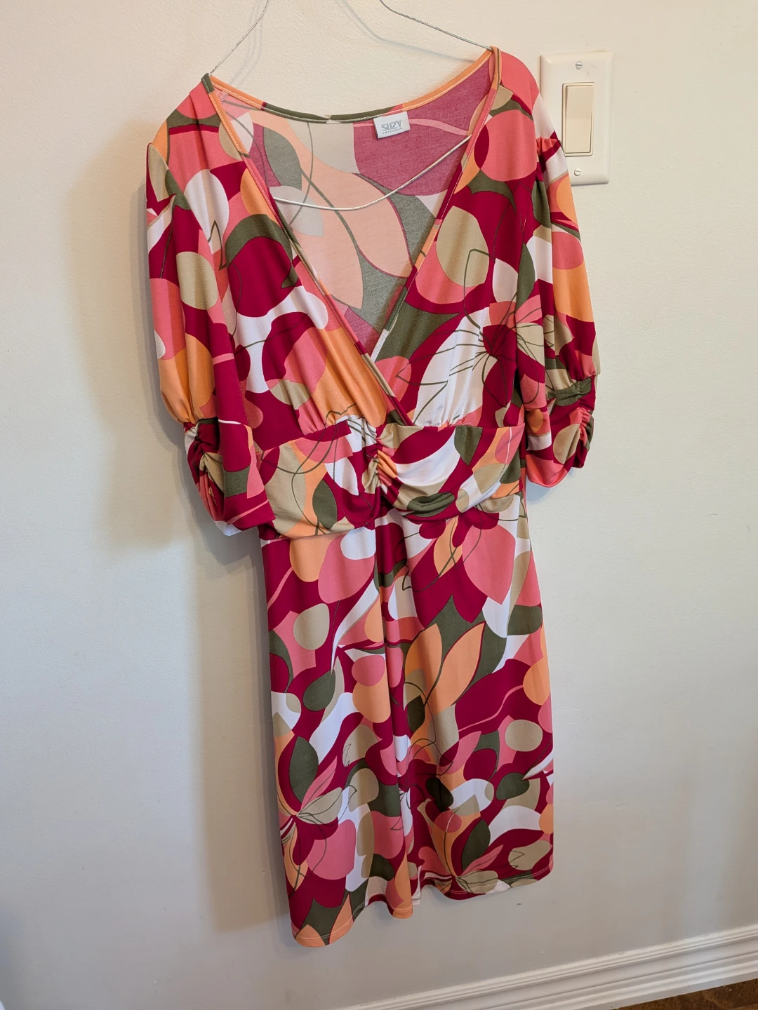 Suzy Shier Abstract Print V-Neck Dress