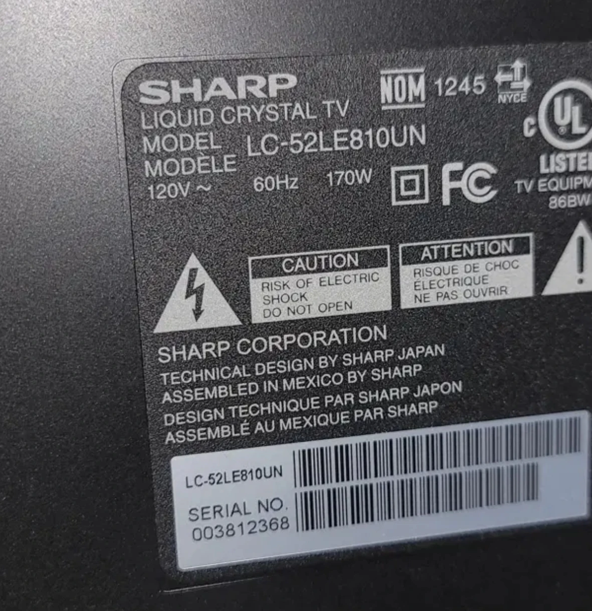 Sharp LC-52LE810UN 52" Liquid Crystal TV - photo 3