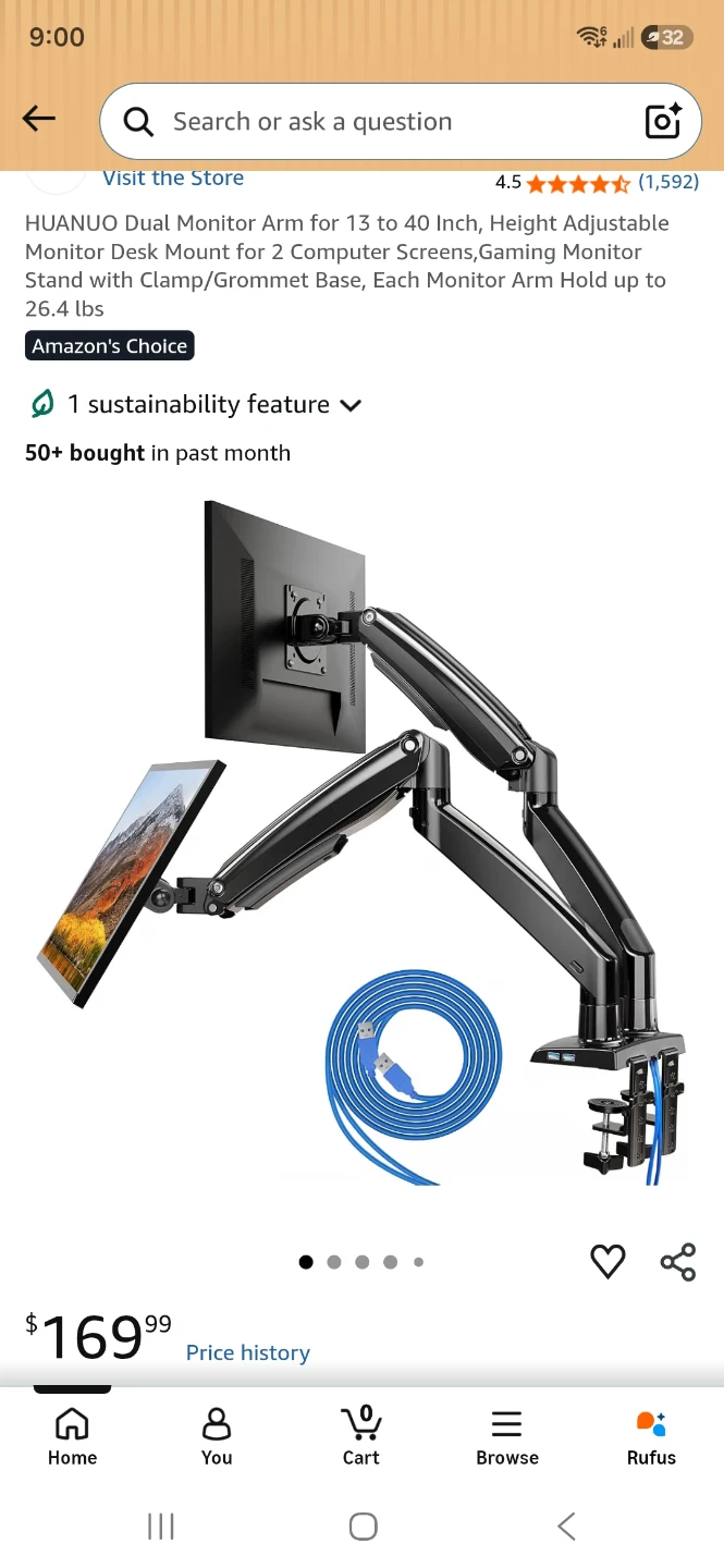 HUANUO Dual Monitor Desk Mount for 13-40 Inch Screens