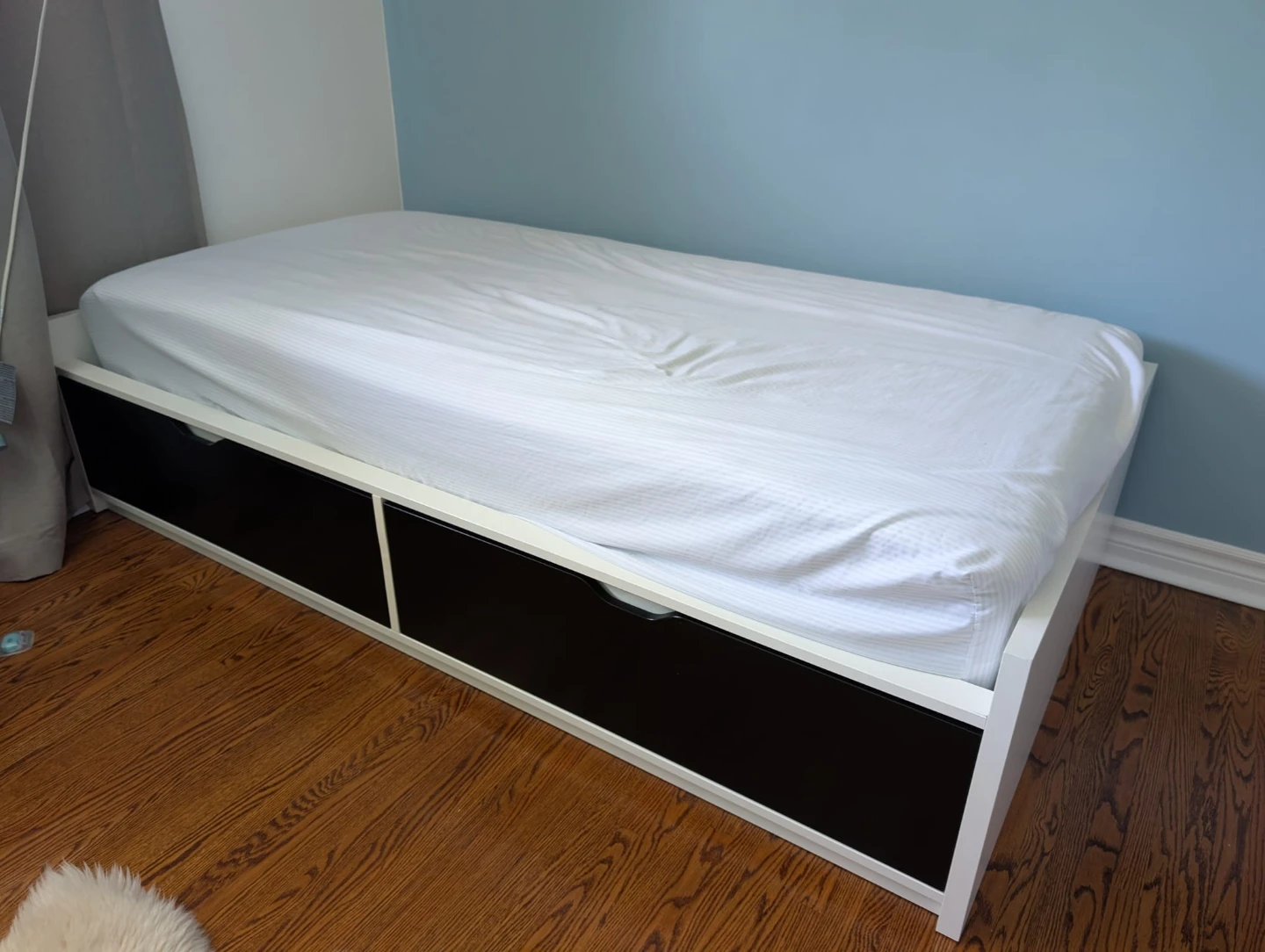 White Single Bed Frame with 2 Storage Drawers - photo 2
