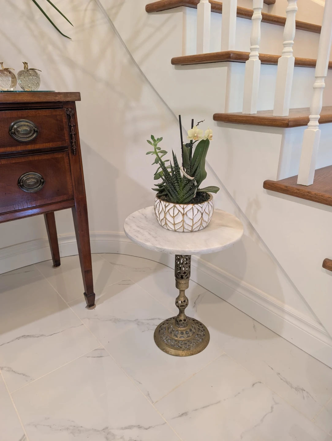 Marble and Brass side Table or Plant Stand