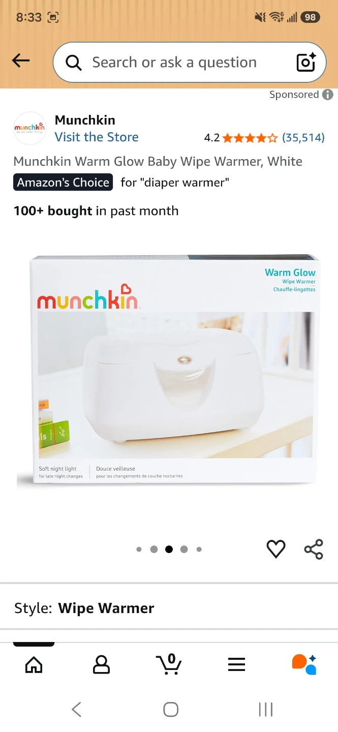 Munchkin Warm Glow Baby Wipe Warmer, White
