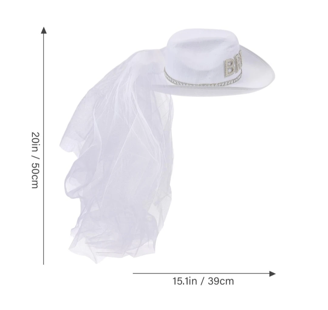 White Bride Cowboy Hat with Veil - photo 3