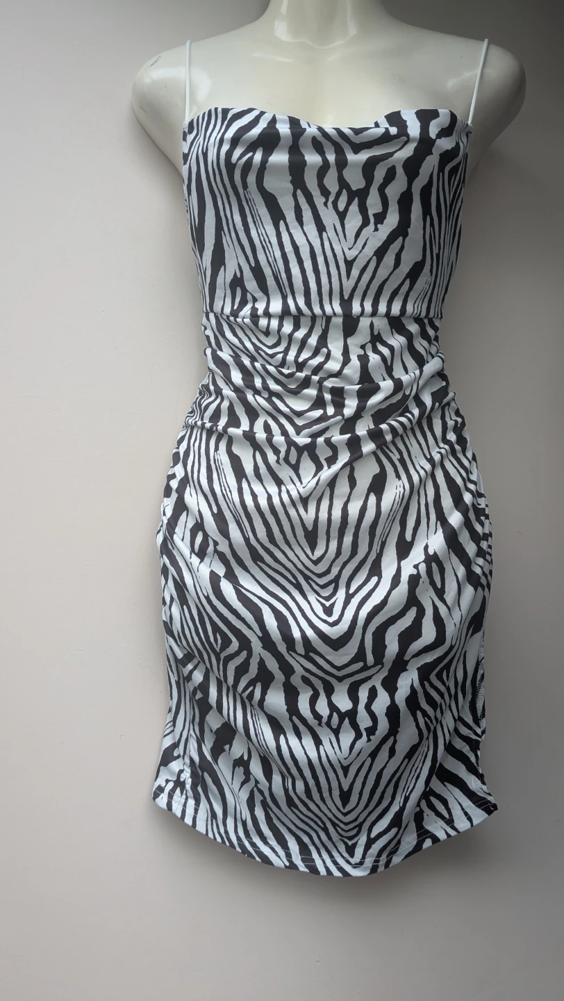 Zebra Print Ruched Mini Dress SMALL SIZE