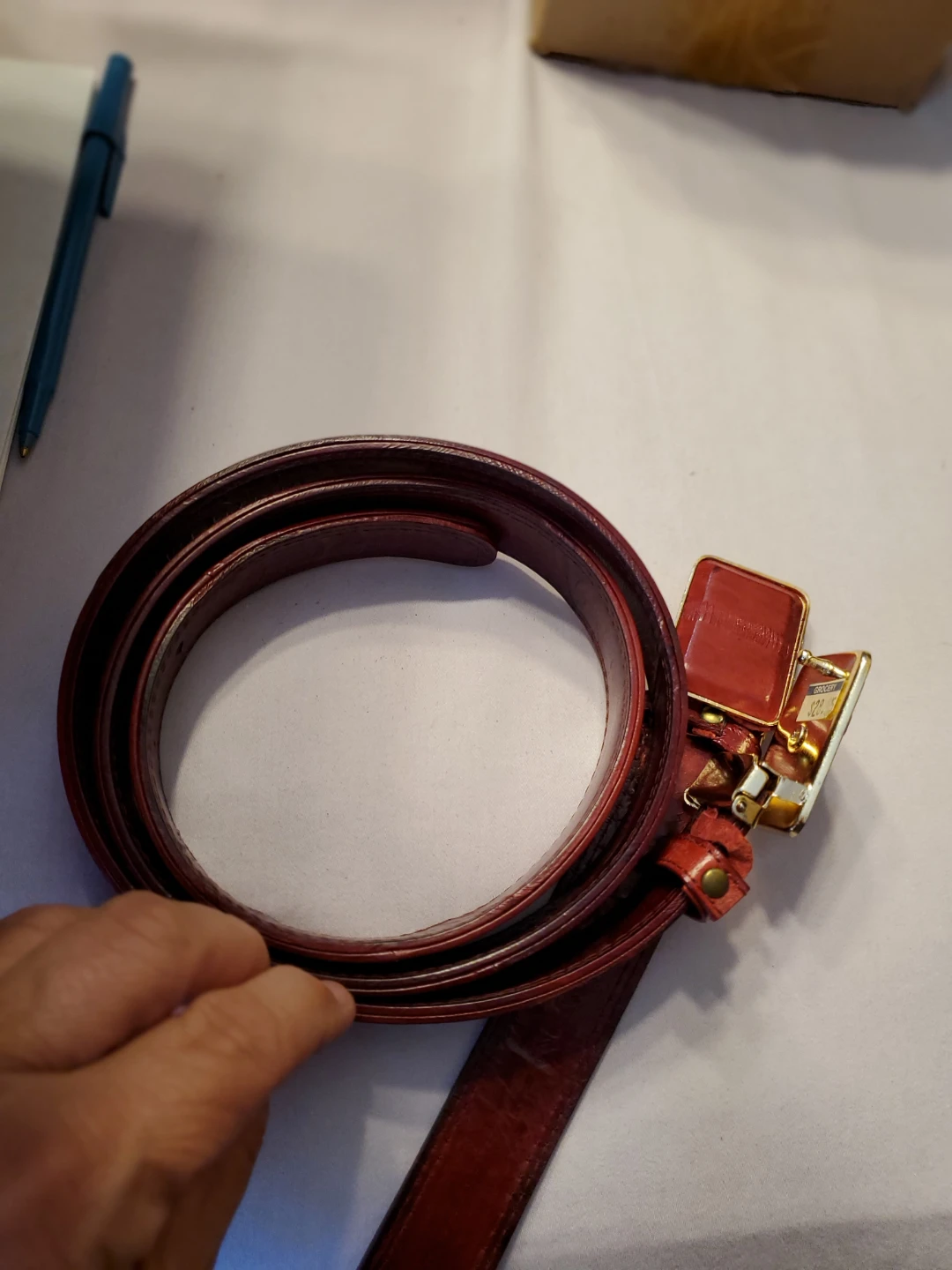 Three Fashion Belts - Red, Grey, and Red with Circular Buckle - photo 2