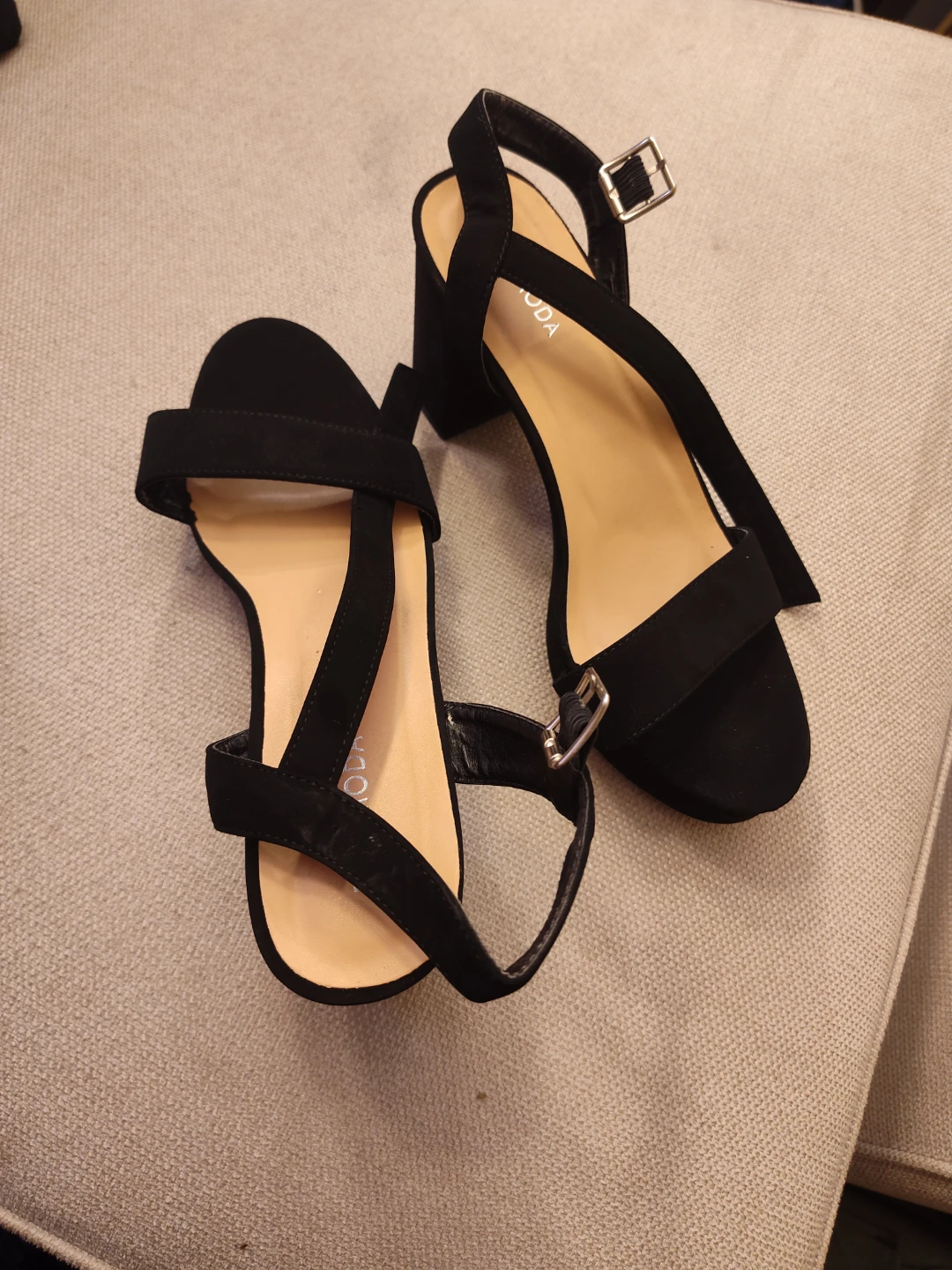 Black Suede Block Heel Sandals