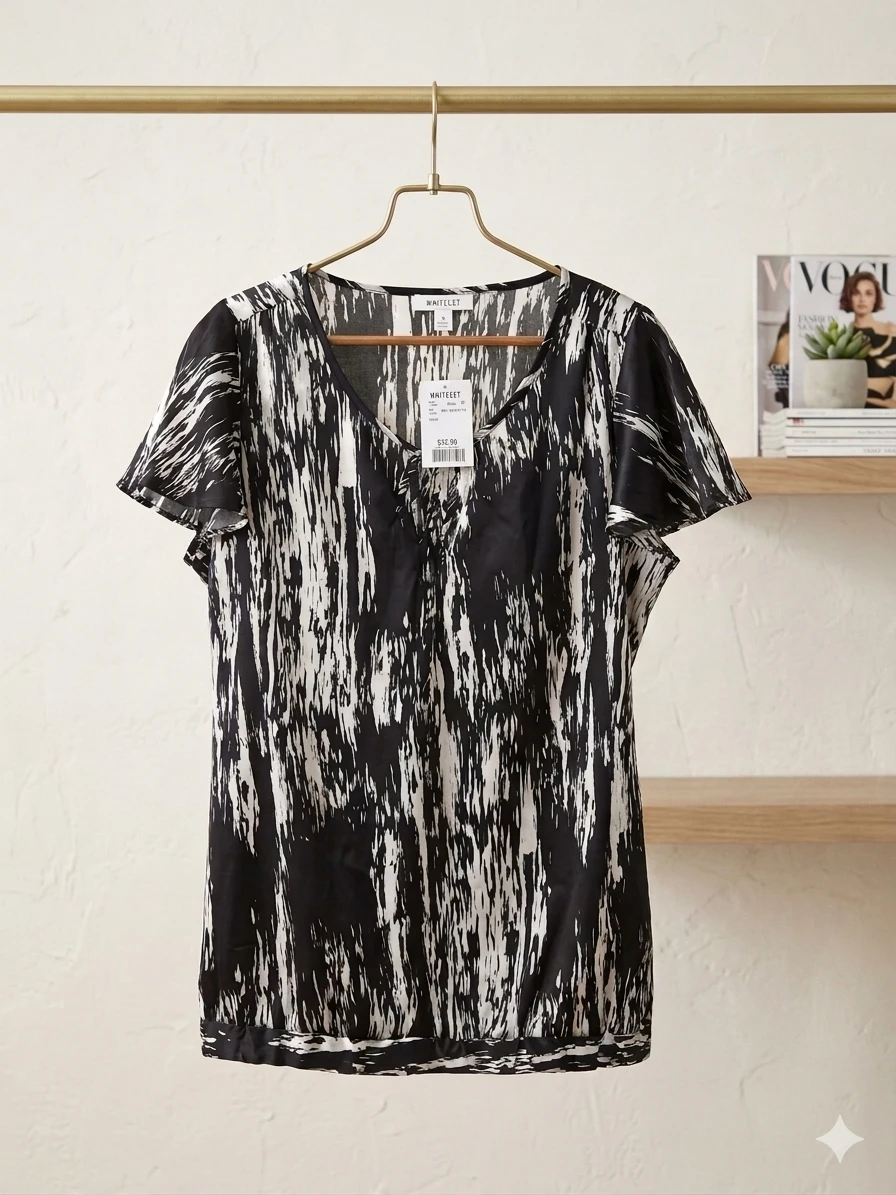 Zoe Skye Black & White Print Top L/G