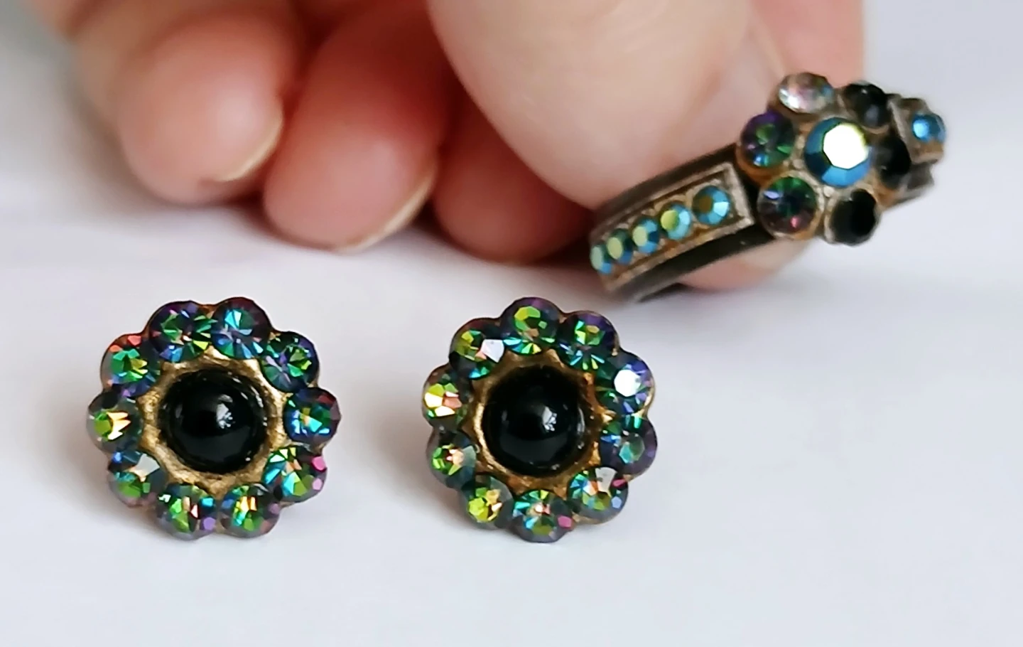 Vintage Rhinestone Ring and Earrings Set - photo 5