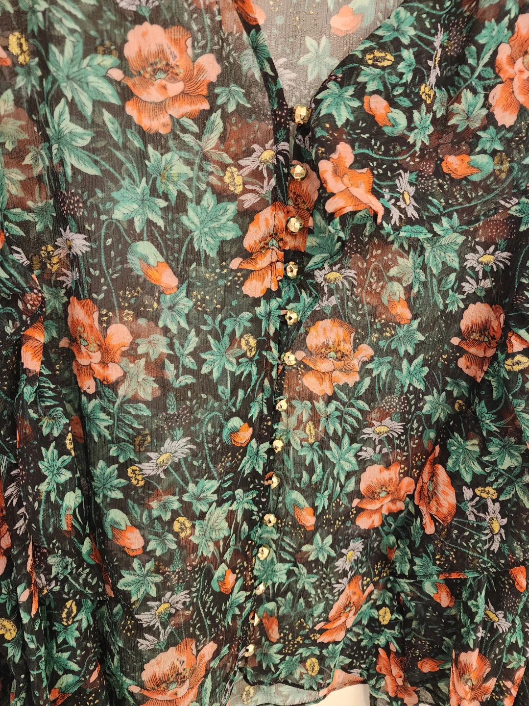 The Kooples Floral Sheer Blouse 100% Silk - photo 4