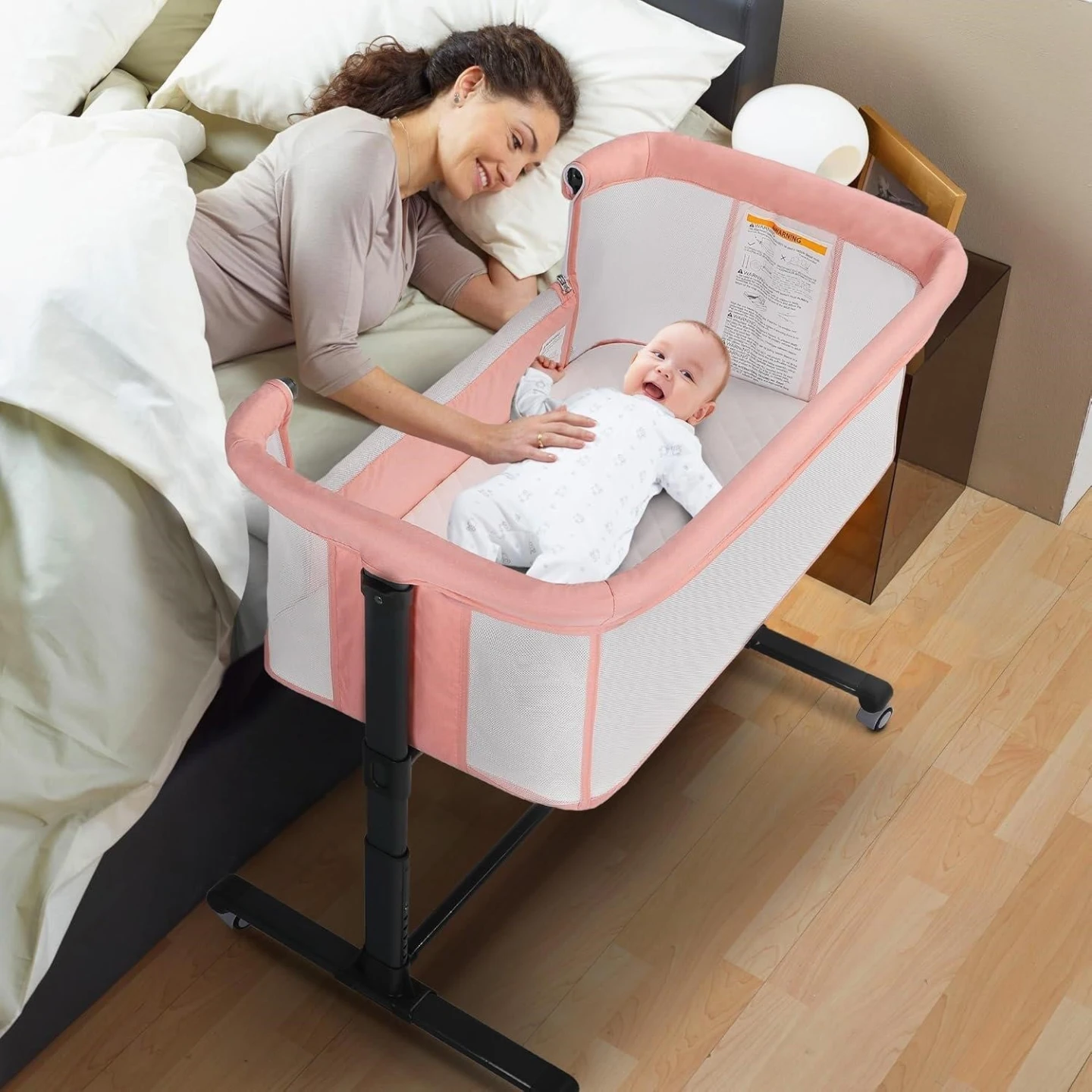 Pink Bassinet Bedside Sleeper Crib