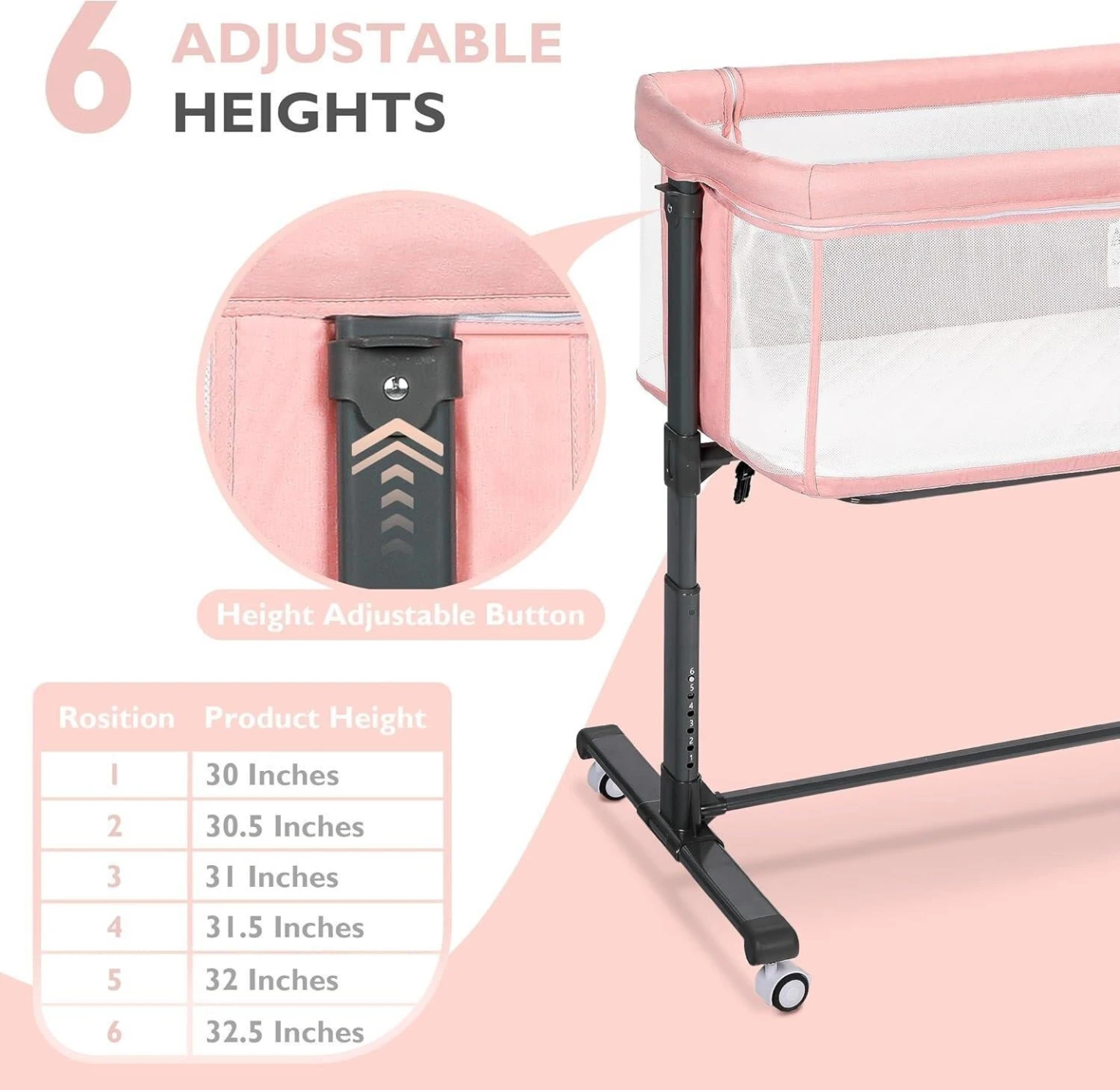 Pink Bassinet Bedside Sleeper Crib - photo 4