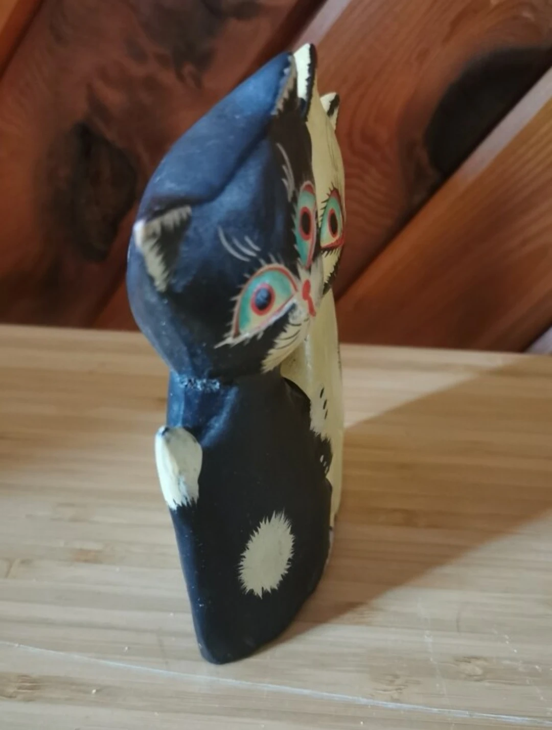 Vintage Hand Carved Hugging Cats Figurine Wooden Folk Art - photo 4