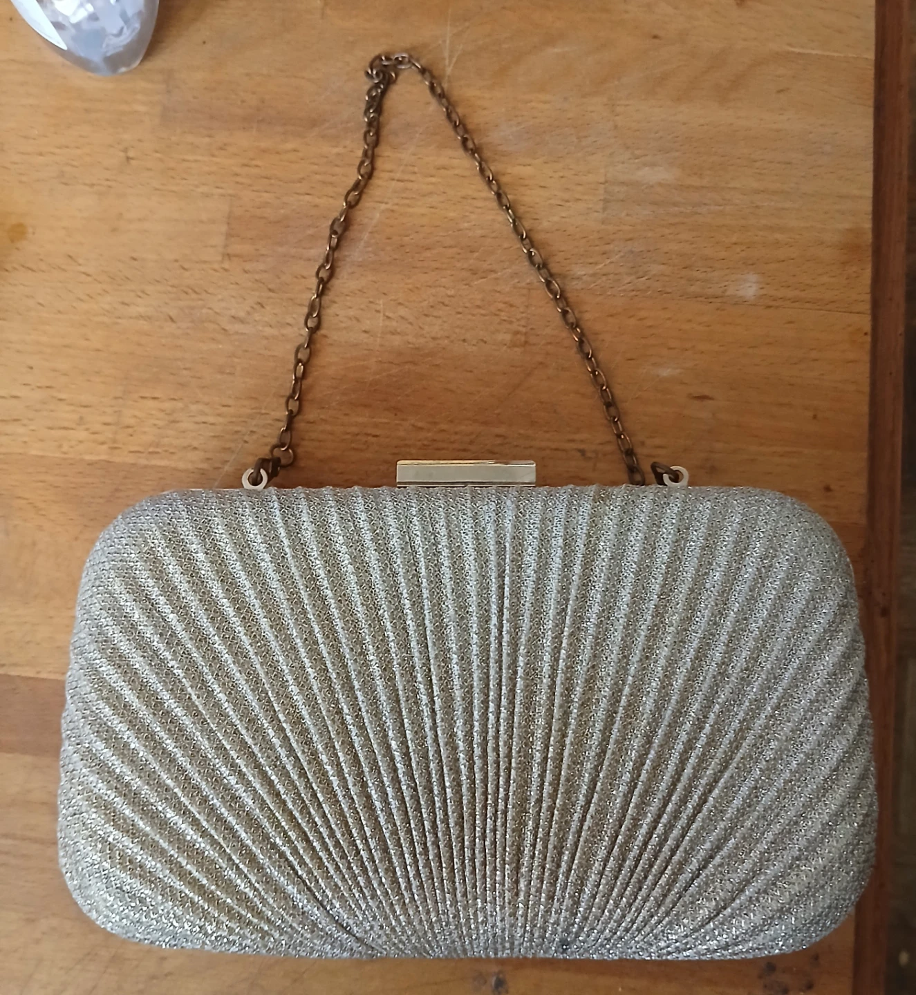 Silver Pleated Clutch Purse with Chain