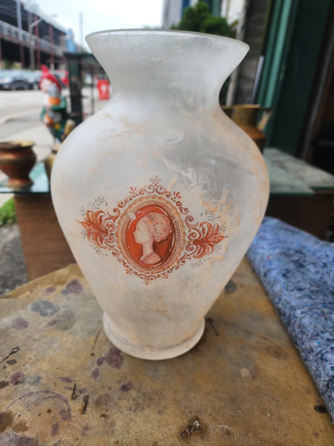 Frosted Glass Vase with Portrait Design