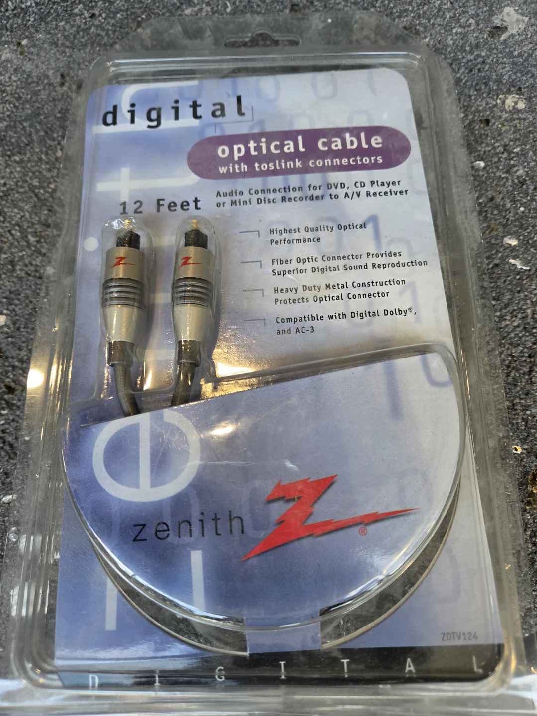 Zenith Digital Optical Cable with Toslink Connectors - 12 Feet