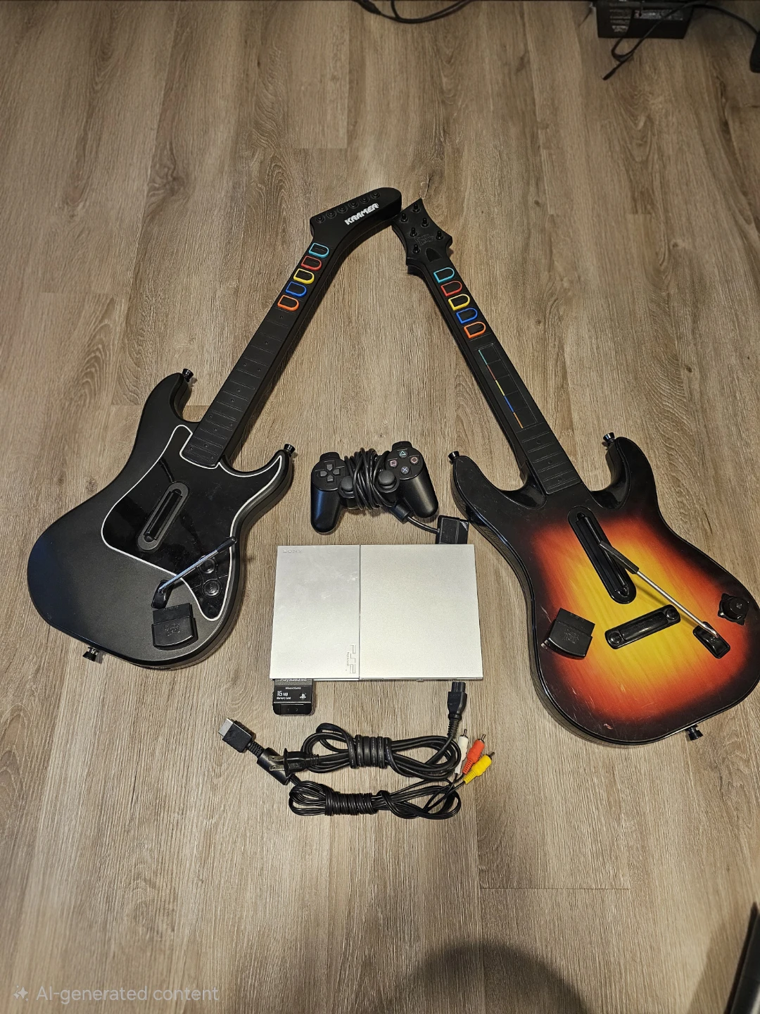 PS2 Slim Silver Bundle w/ 2 Wireless Guitars + GH World Tour