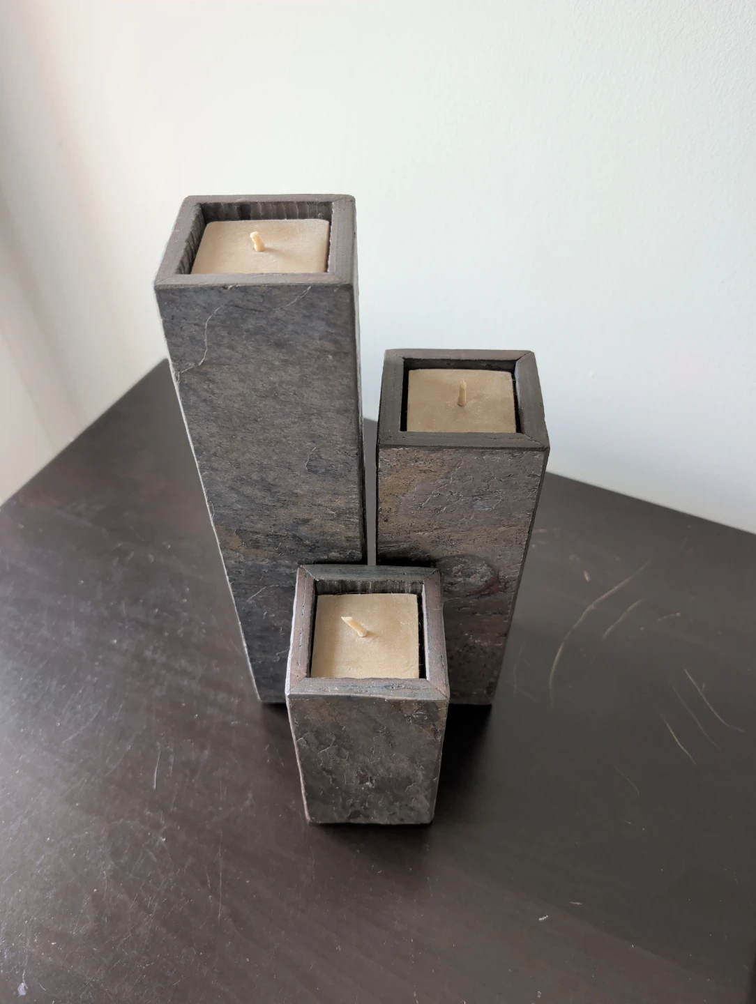 Set of 3 Slate Pillar Candle Holders