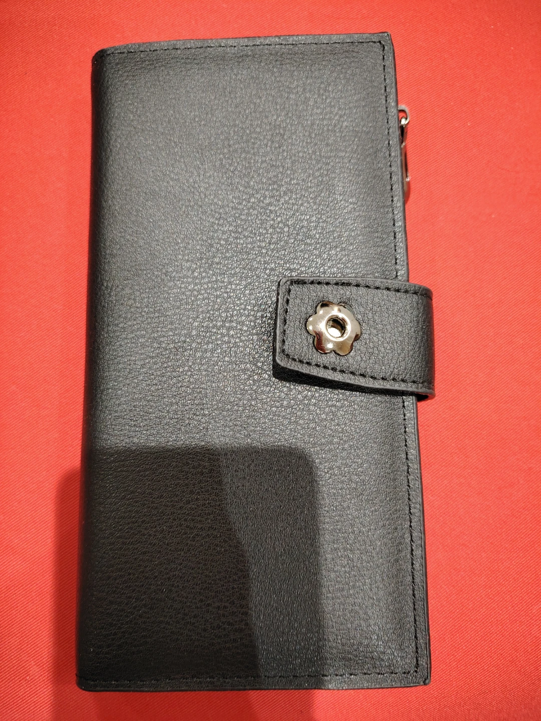Black Faux Leather Wallet with Zipper Pocket