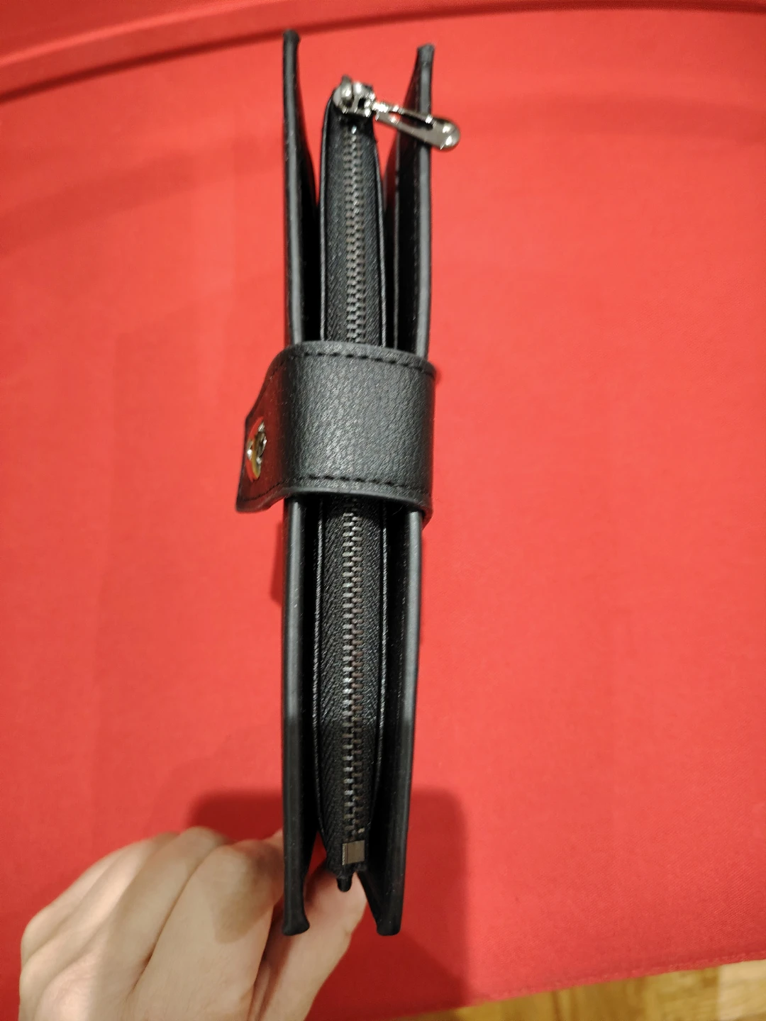 Black Faux Leather Wallet with Zipper Pocket - photo 2