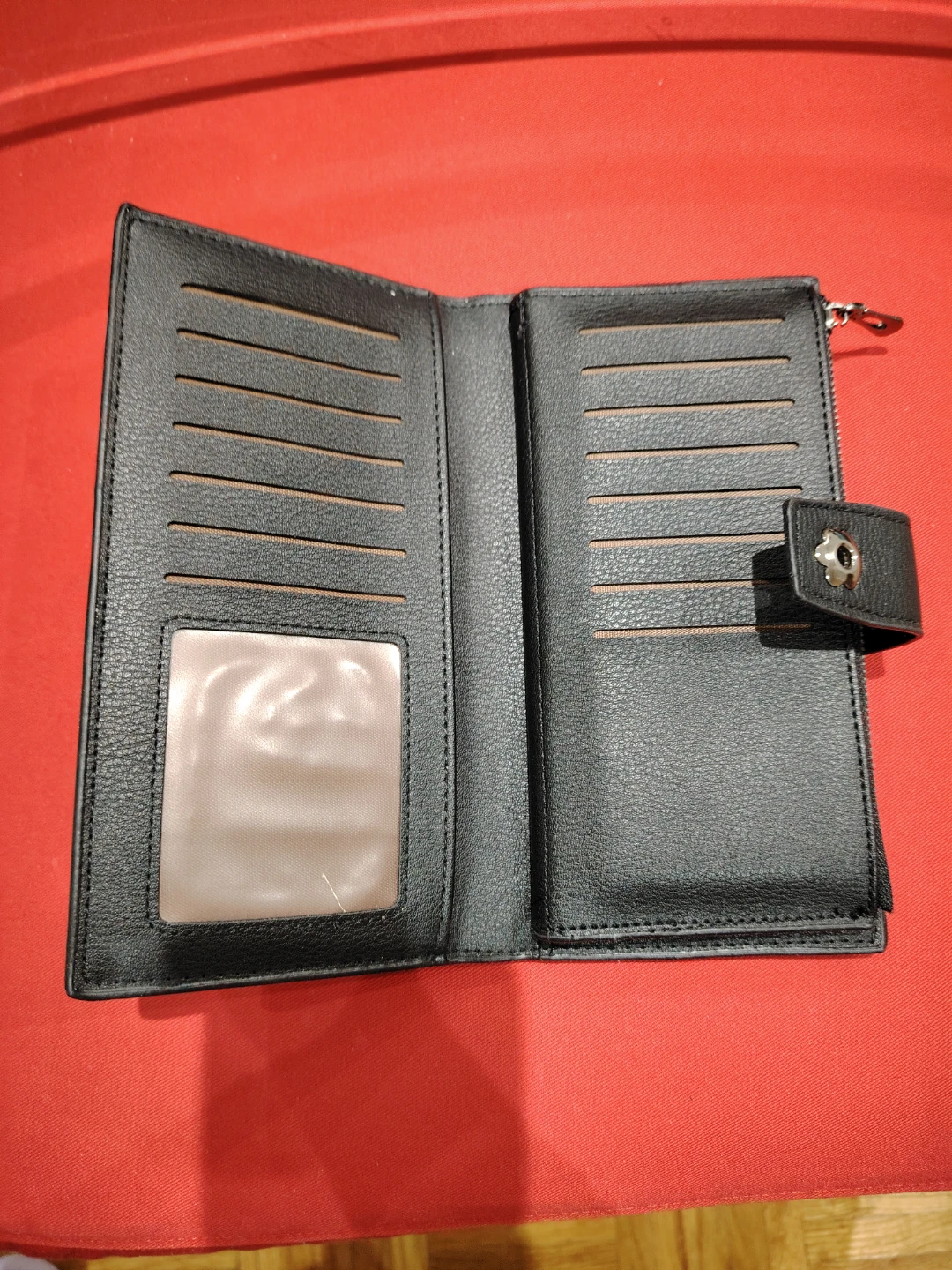 Black Faux Leather Wallet with Zipper Pocket - photo 4