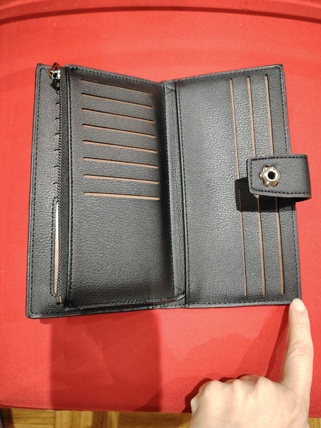 Black Faux Leather Wallet with Zipper Pocket - photo 5