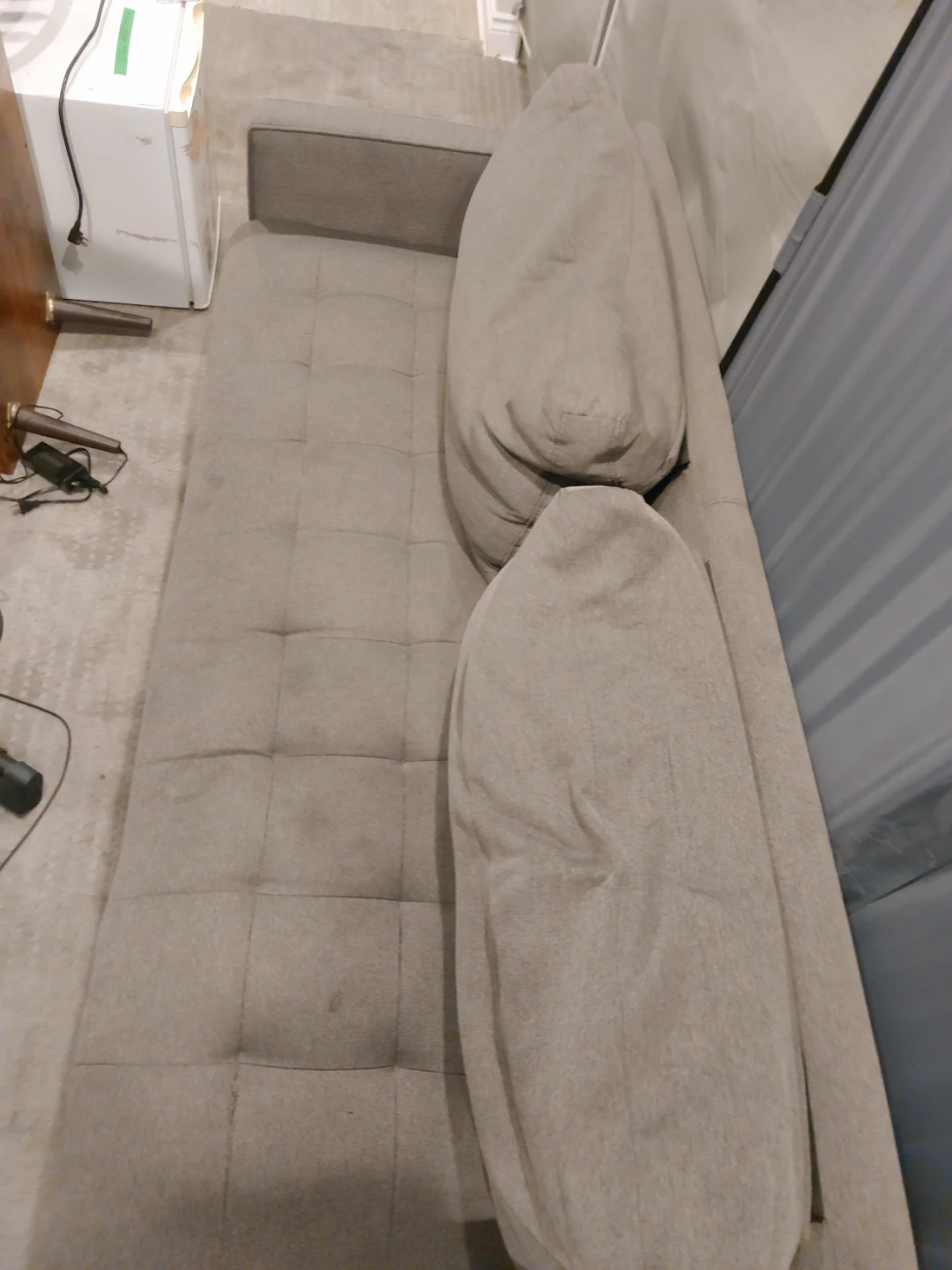 Grey Tufted Sofa with Accent Pillows