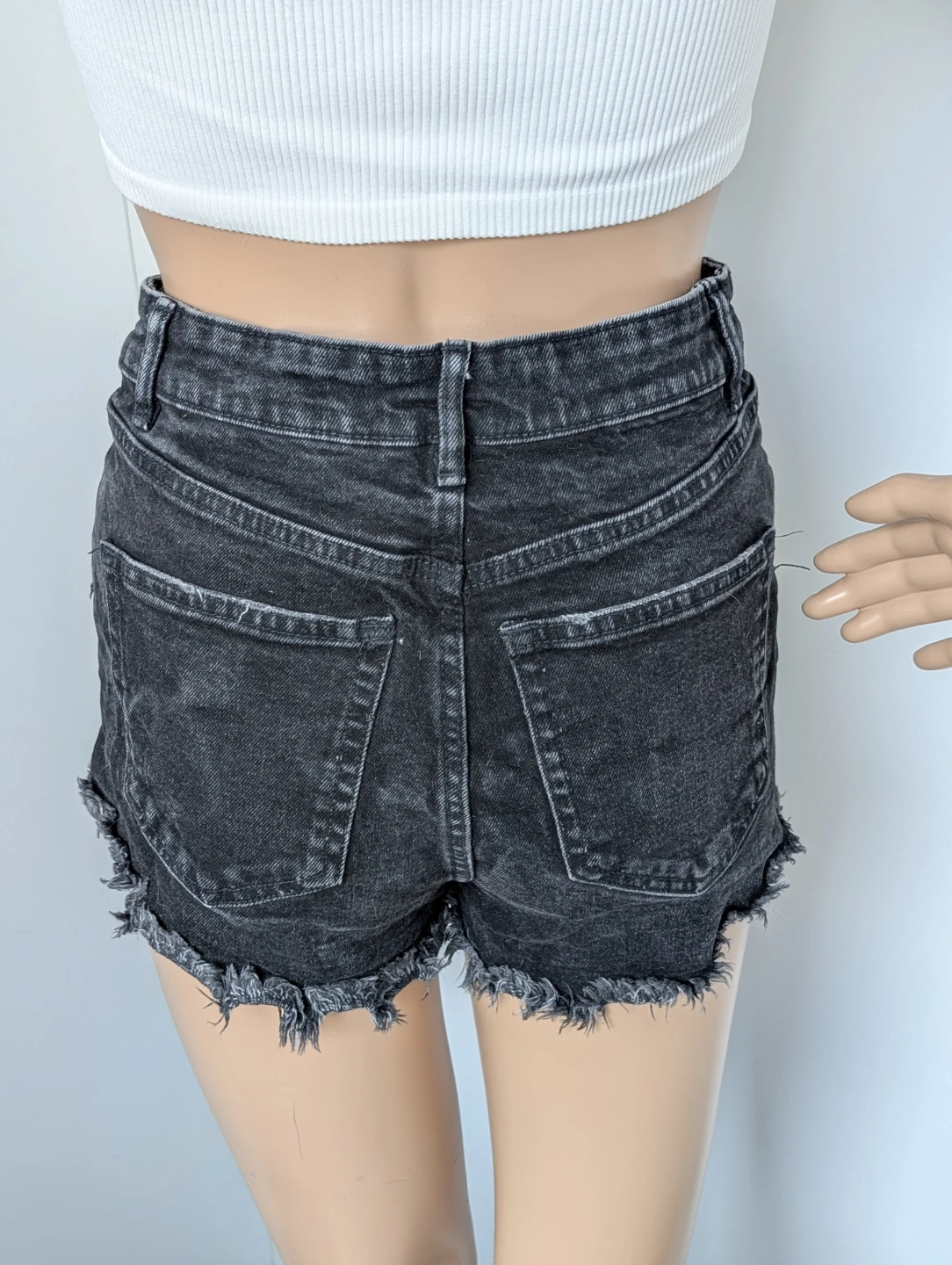 ZARA Black Denim High Waisted Distressed Cut-off Shorts - photo 3