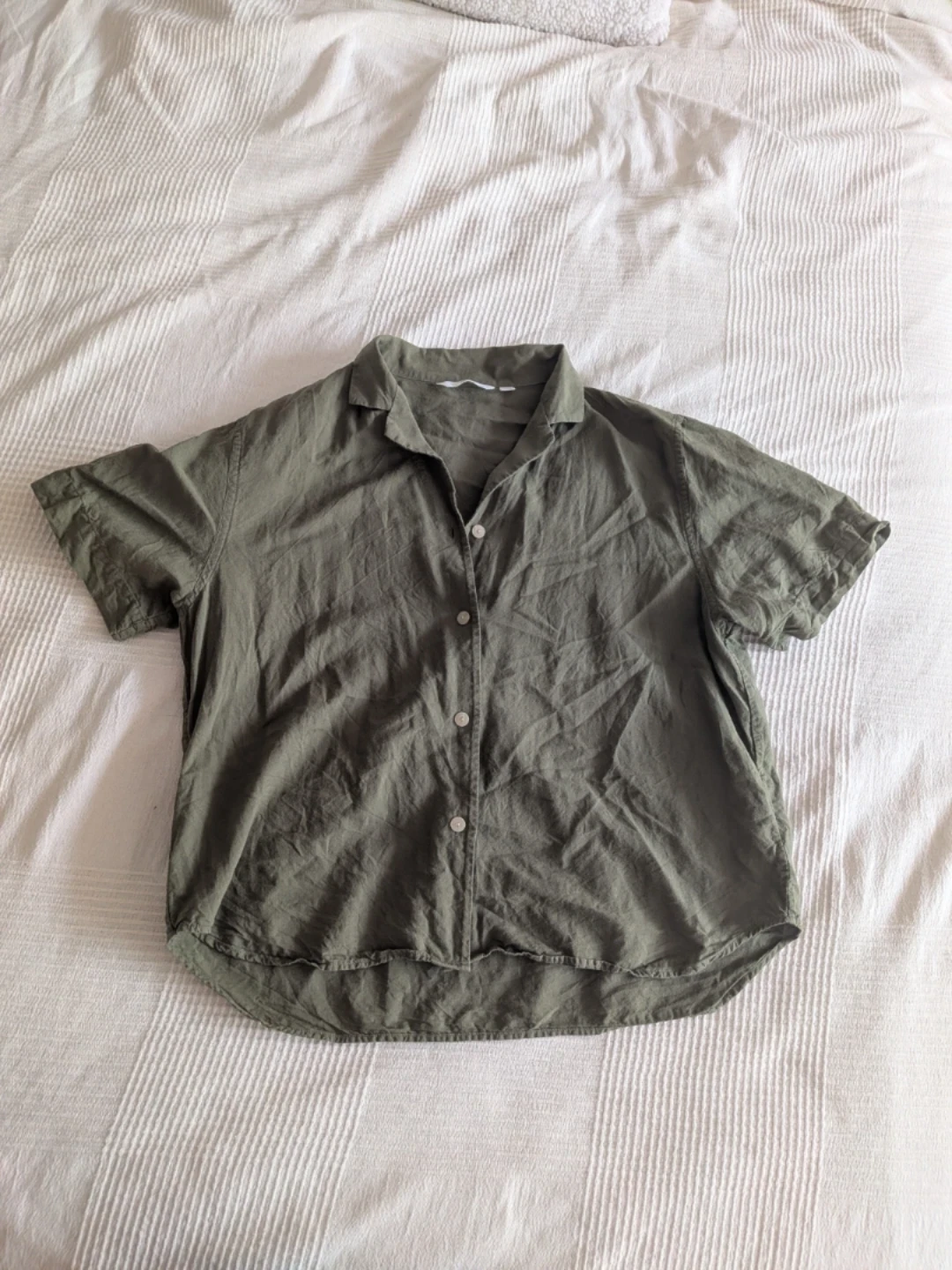 Uniqlo Linen Blend Short Sleeve Shirt (Olive Green)