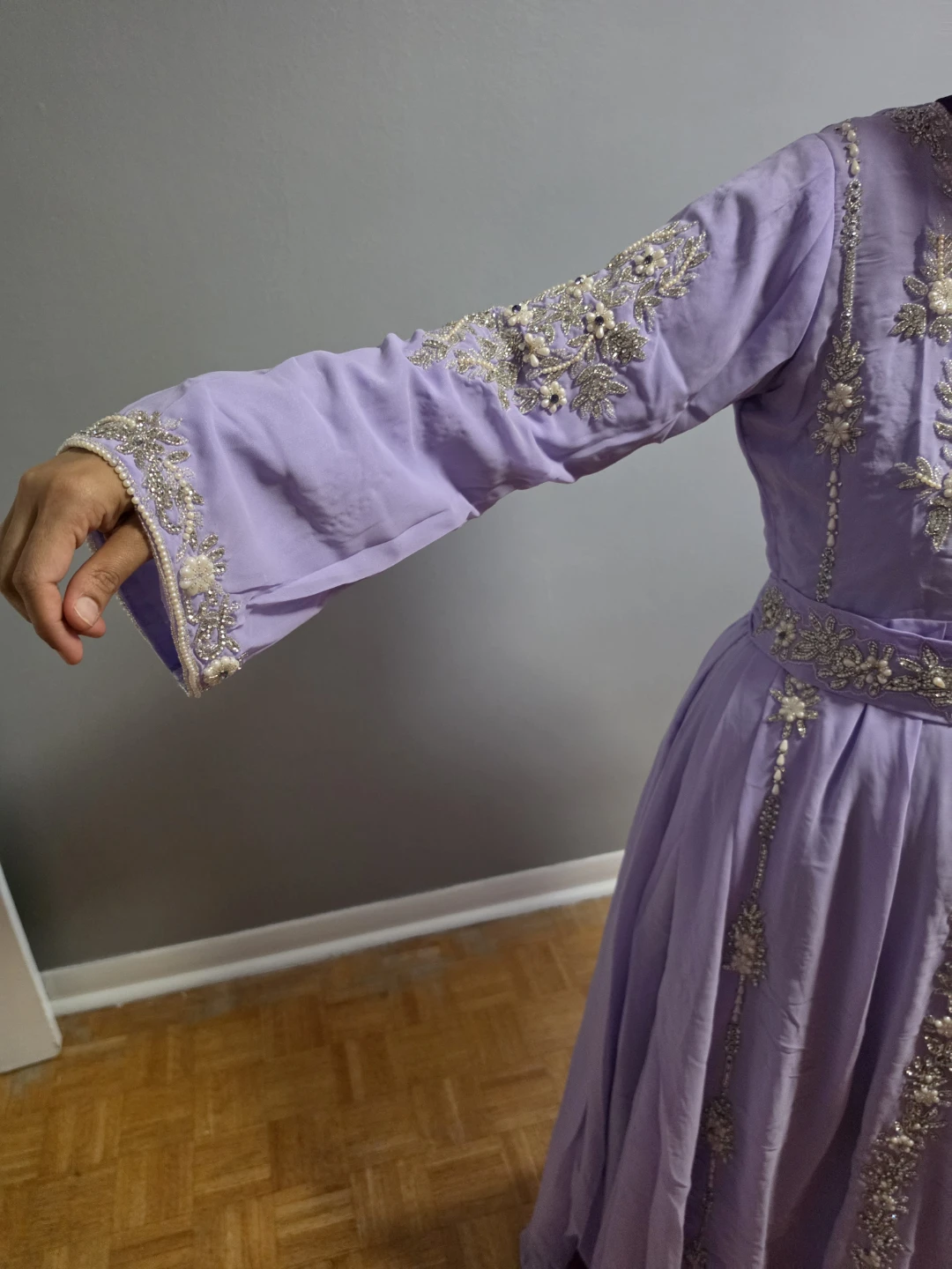 Purple Embroidered Maxi Dress with Scarf