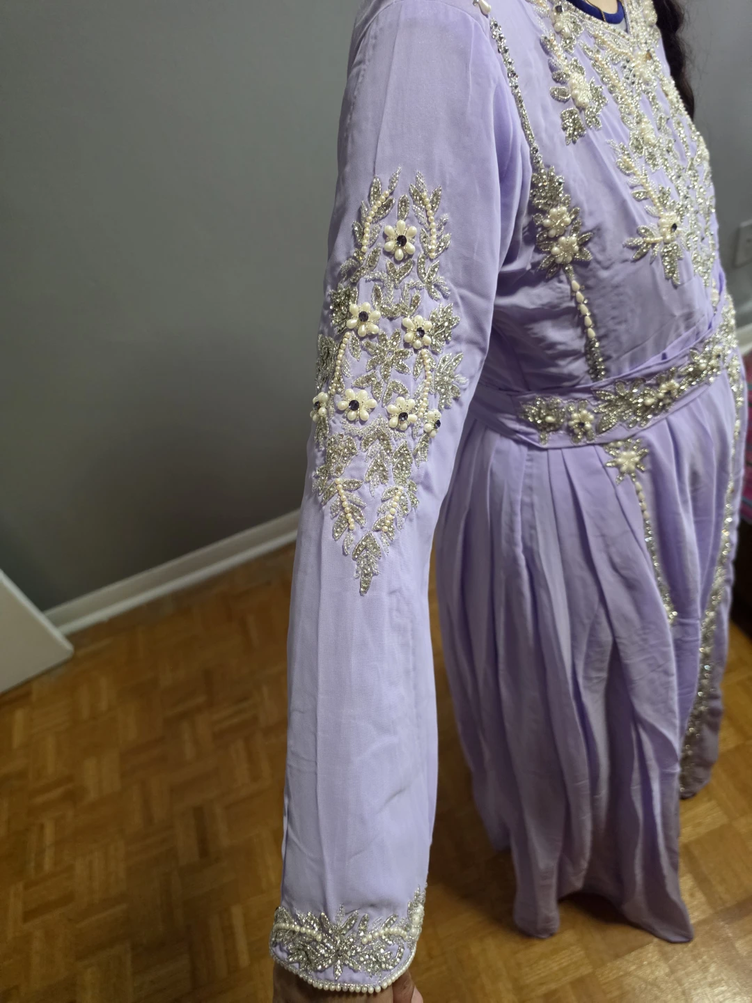 Purple Embroidered Maxi Dress with Scarf - photo 2