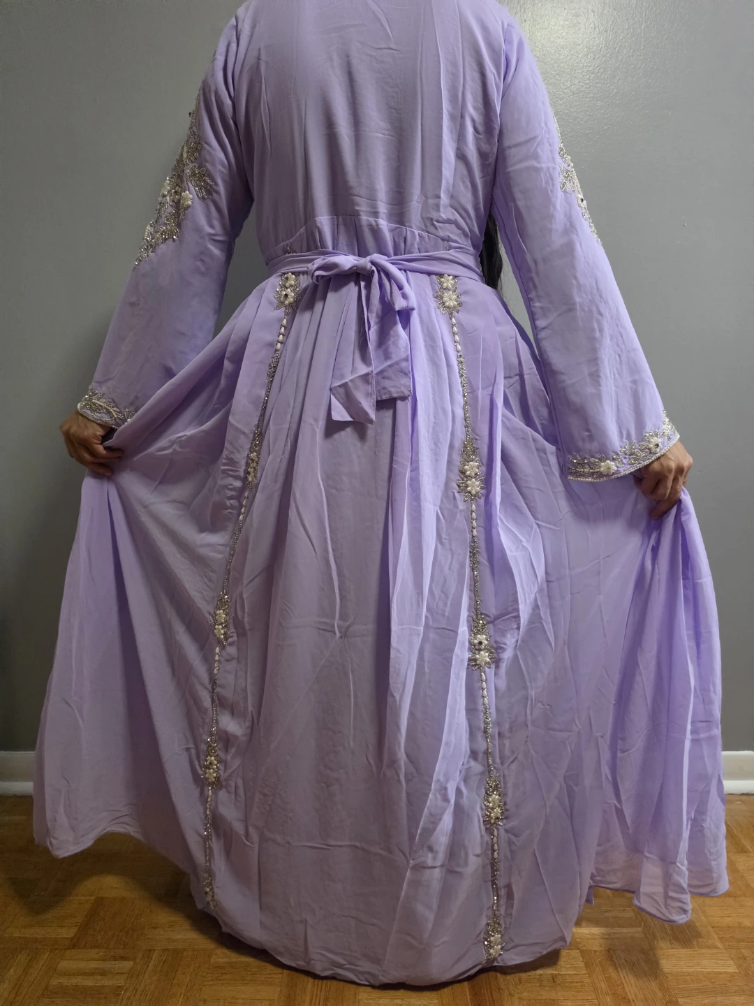 Purple Embroidered Maxi Dress with Scarf - photo 3