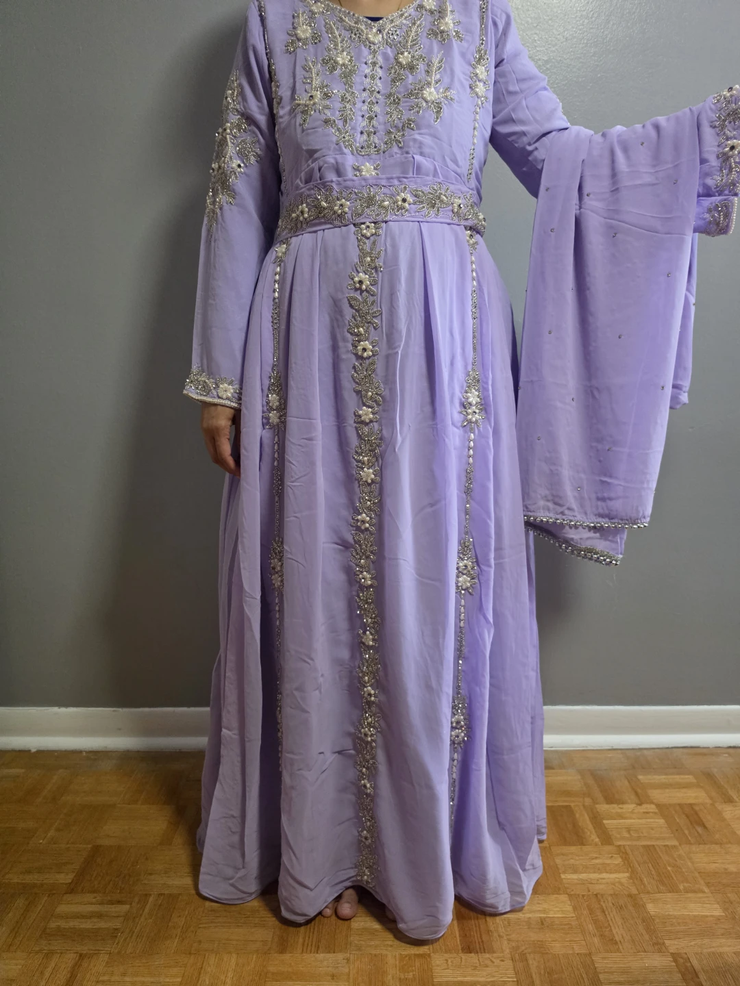 Purple Embroidered Maxi Dress with Scarf - photo 4