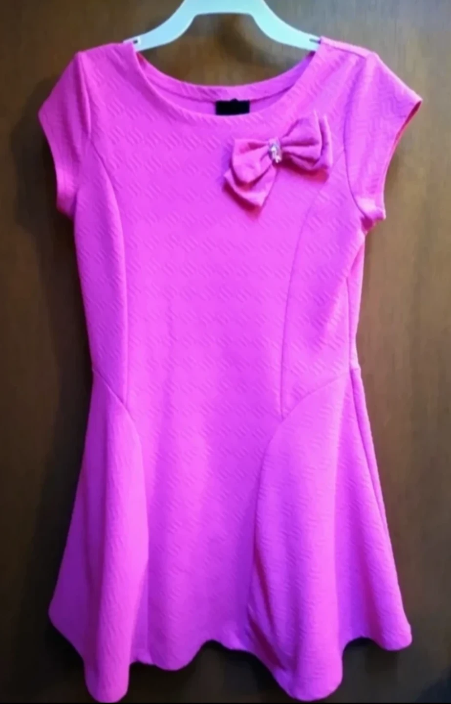 Girls Pink Textured Dress with Bow