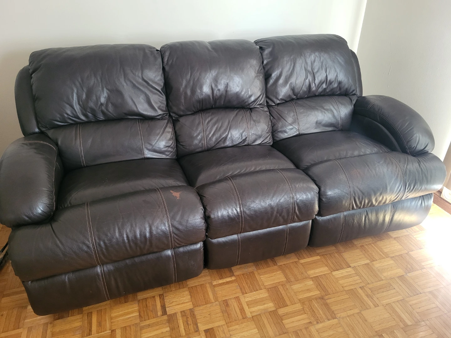 Brown Leather Reclining Sofa and Armchairs